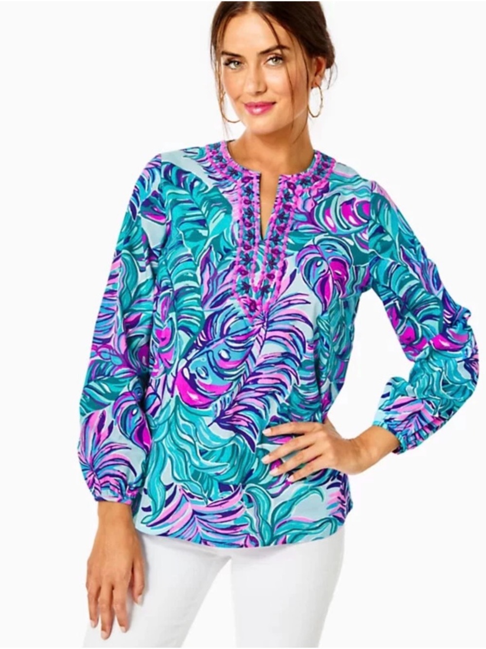 Lilly Pulitzer Teal, Turquoise & Pink Palm-Print Tunic